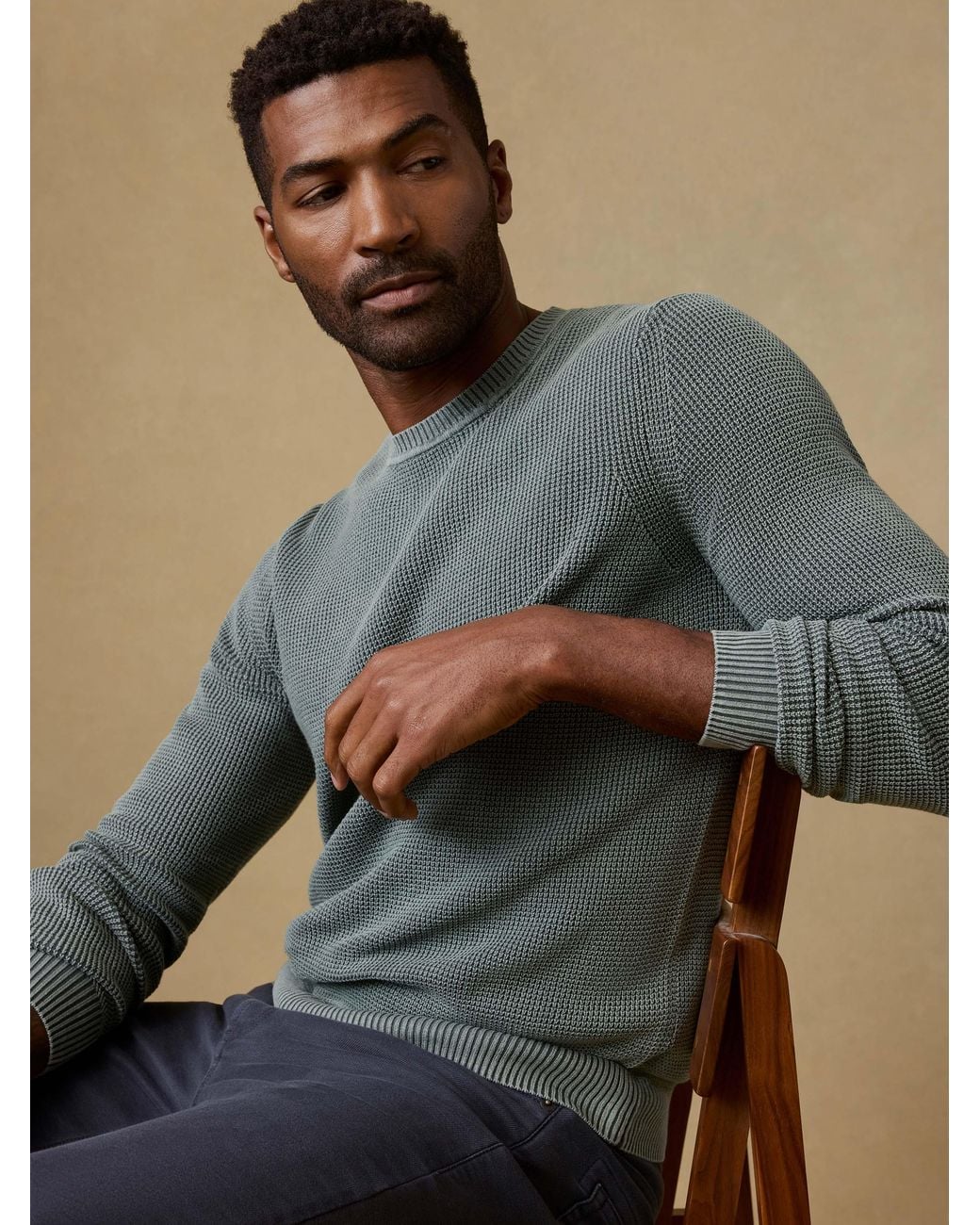 Faherty Brand Green Sunwashed Crewneck Sweater for men