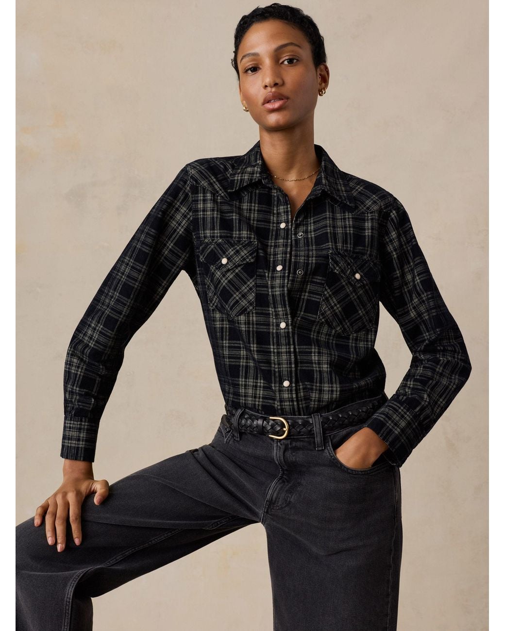 Faherty Brand Black Wharfside Cord Western Shirt