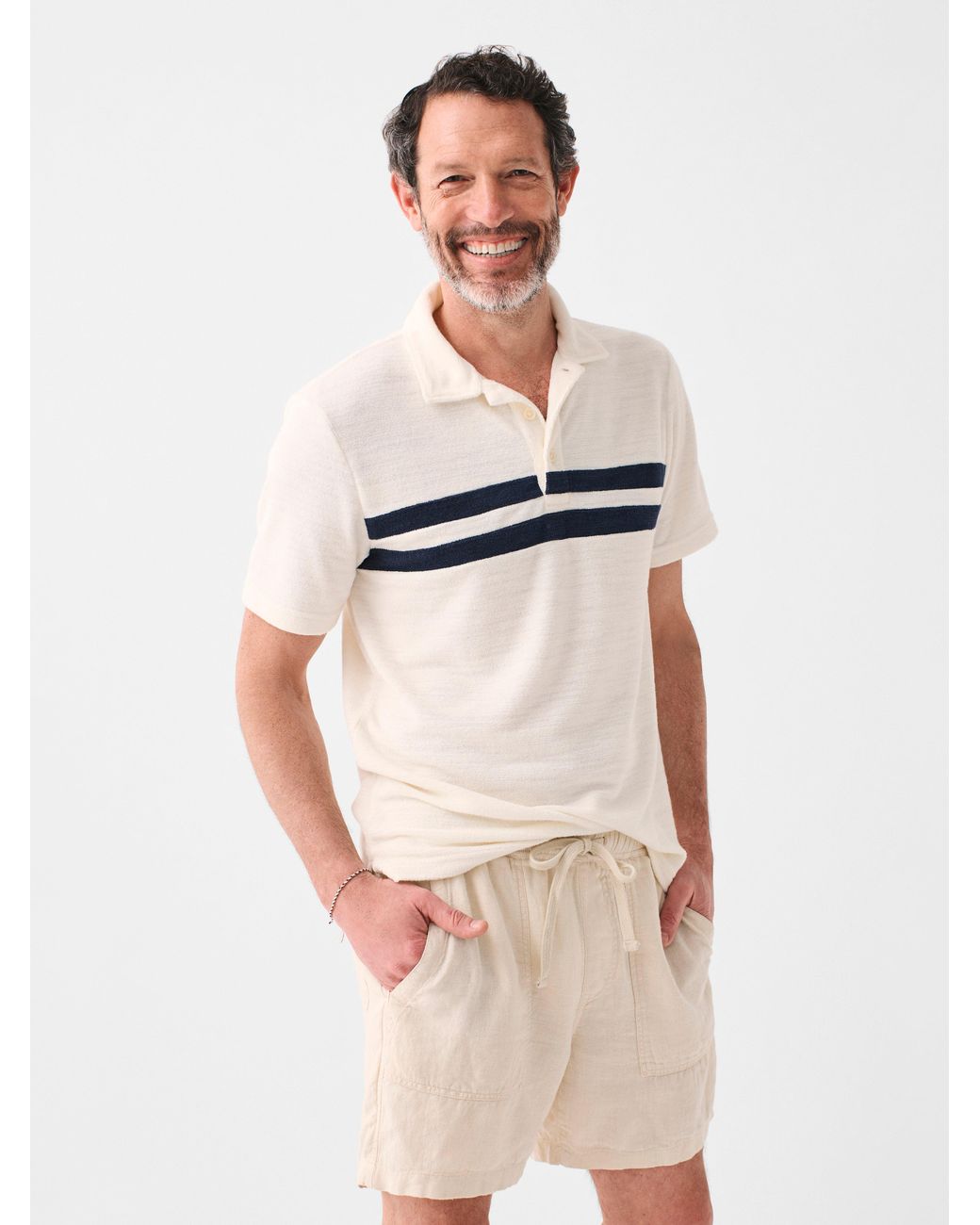 Faherty Cabana Towel Terry Surf Stripe Polo Shirt in White for Men Lyst