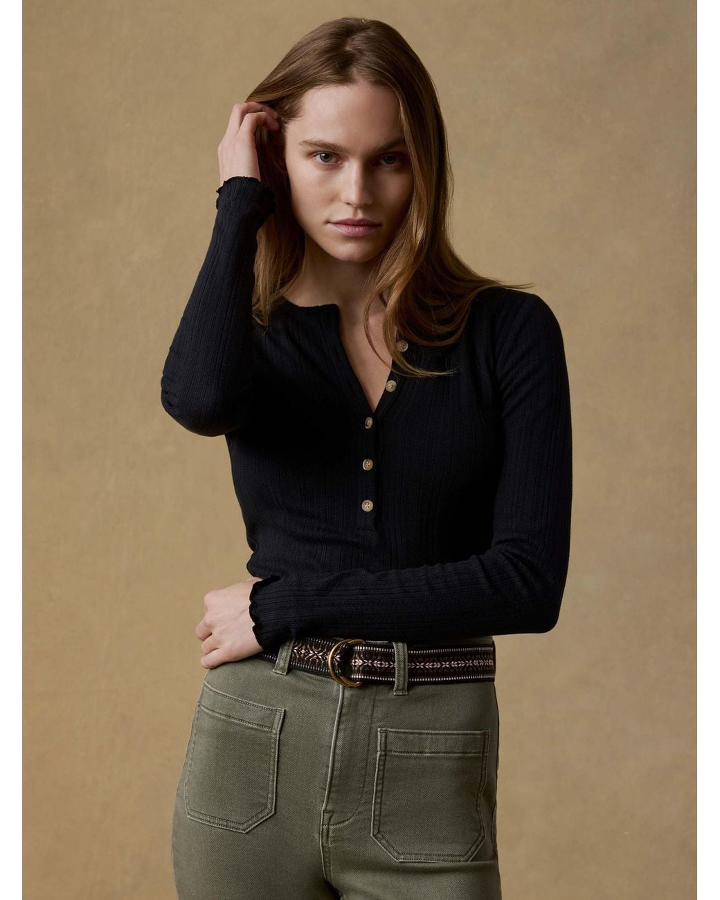 Faherty Brand Brown Paradise Pointelle Henley T-Shirt