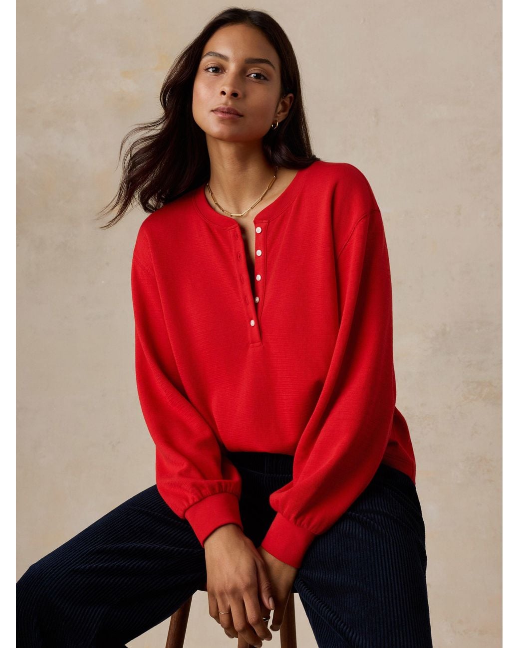 Faherty Brand Red Double Knit Henley