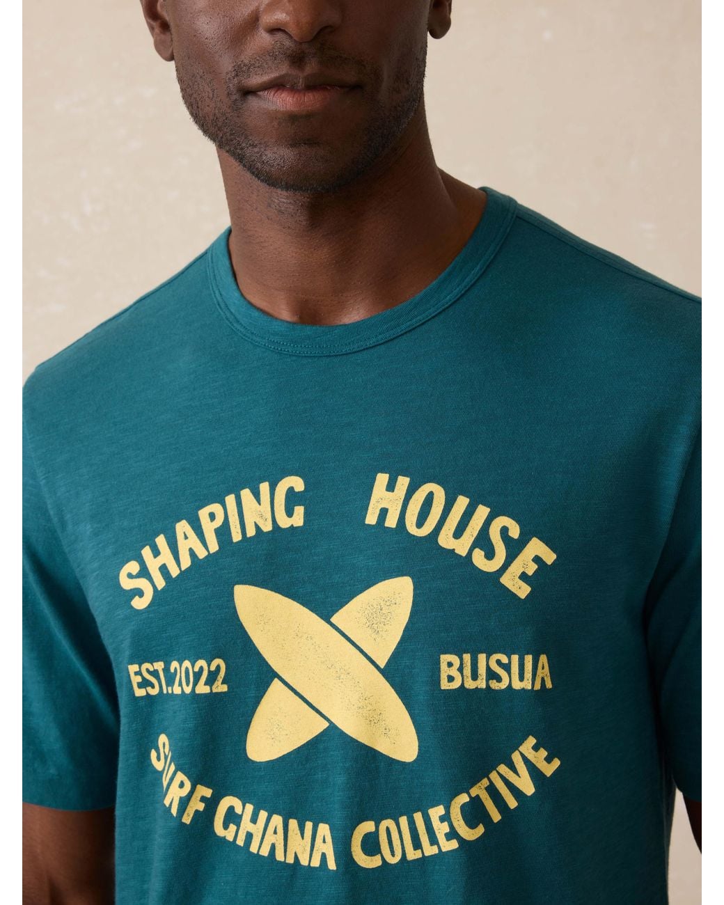 Faherty Brand Blue Surf Ghana Short-Sleeve Shaping House Graphic T-Shirt for men