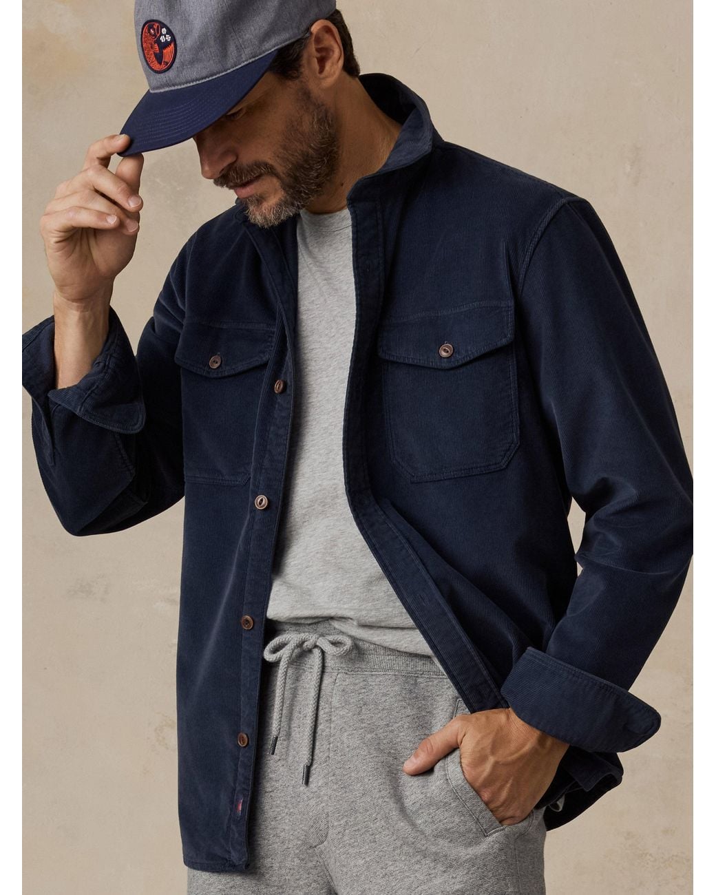 Faherty Brand Blue Stretch Terry Corduroy Workshirt for men