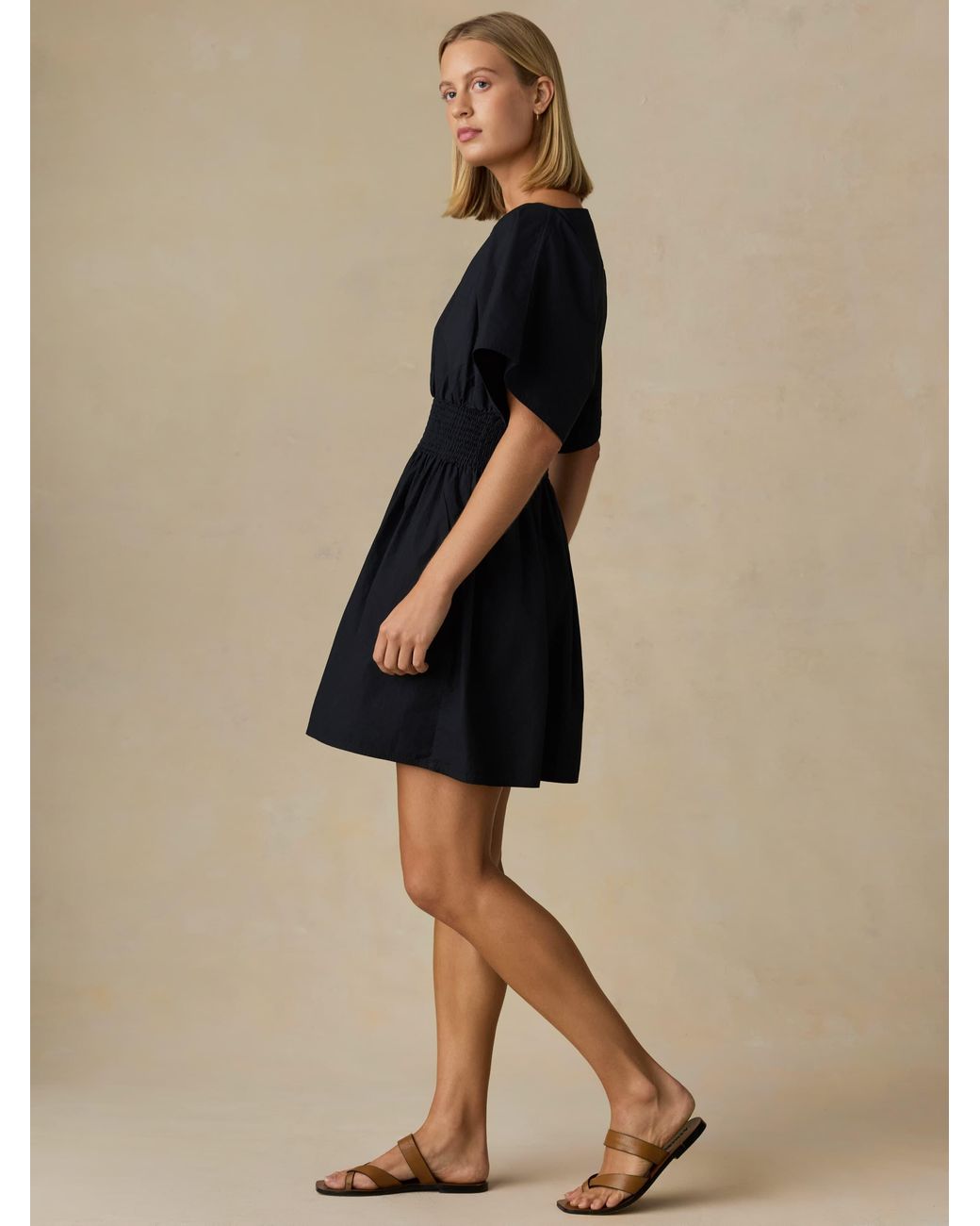 Faherty Brand Natural Coastal Poplin Elia Mini Smocked Dress