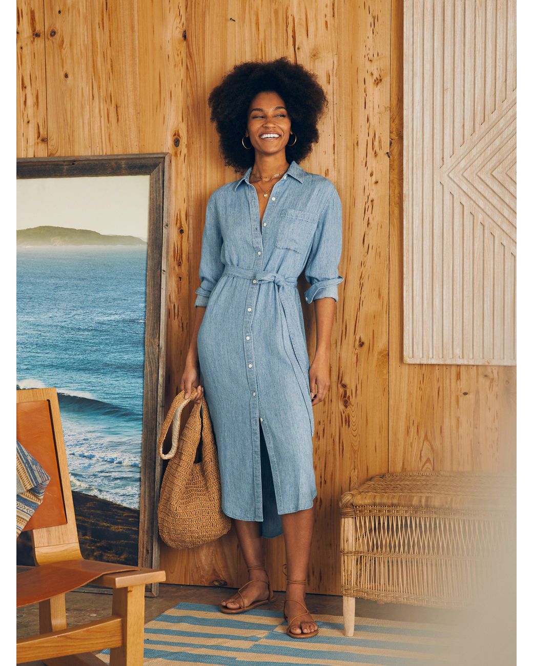 Faherty Tried True Chambray Midi Shirtdress in Blue Lyst