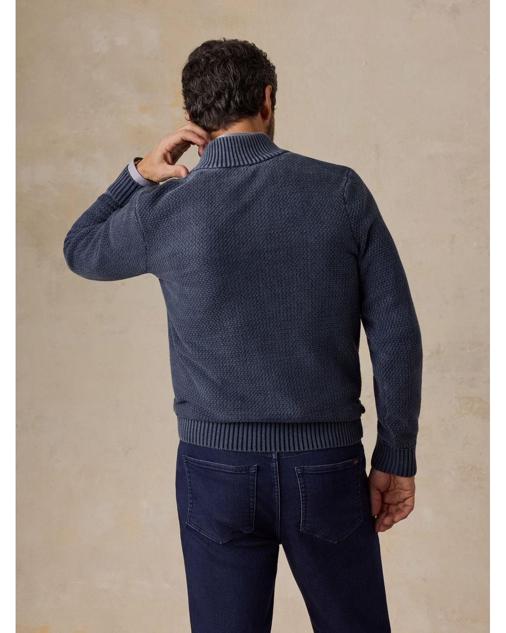 Faherty Brand Blue Sunwashed Dockside Quarter Button Sweater for men
