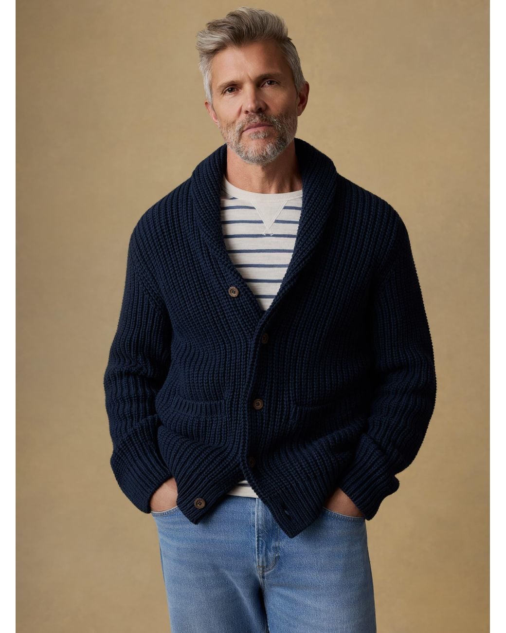 Faherty Brand Blue Pima Cotton Cardigan for men