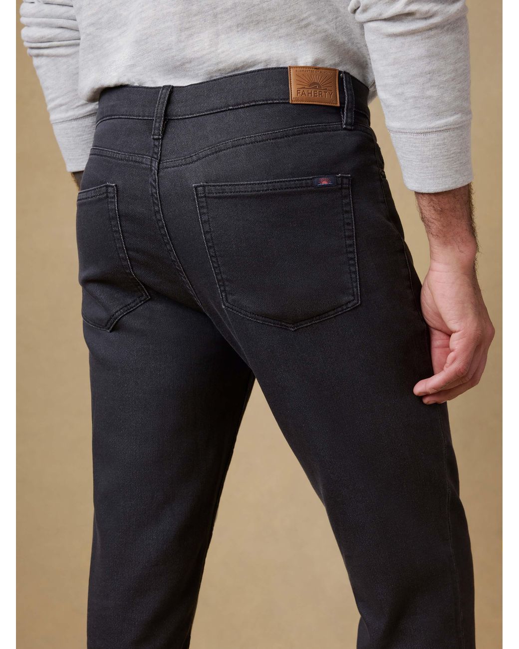 Faherty Brand Black Stretch Terry 5-Pocket Pants for men