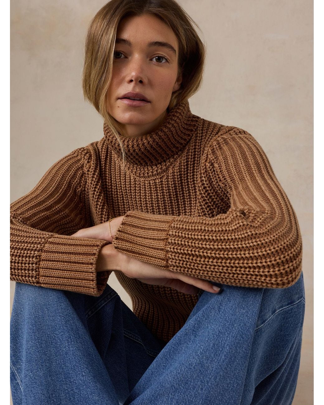 Faherty Brand Brown Sunwashed Cotton Turtleneck Sweater