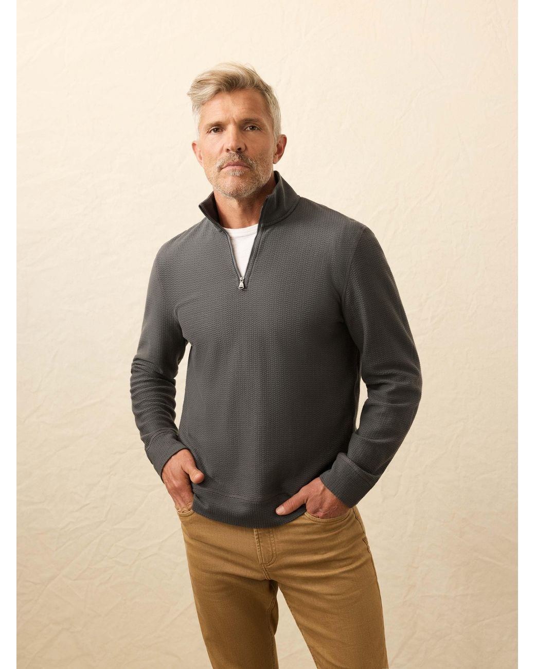 Faherty Brand Gray Textured Knit Quarter Zip for men