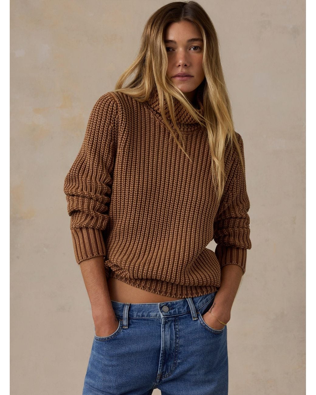 Faherty Brand Brown Sunwashed Cotton Turtleneck Sweater