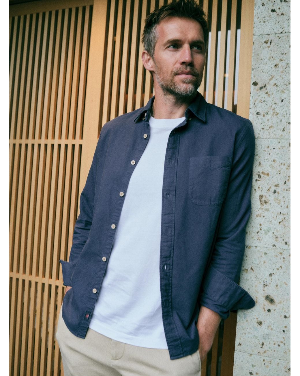 Faherty Brand Blue Costa Pique Shirt for men