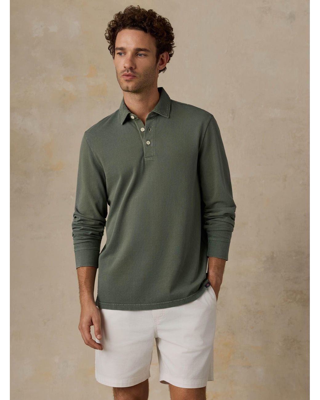Faherty Brand Green Long-Sleeve Sunwashed Pique Polo Shirt for men
