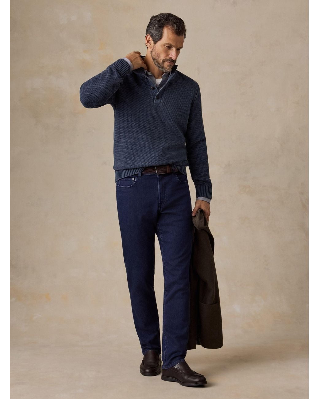 Faherty Brand Blue Sunwashed Dockside Quarter Button Sweater for men