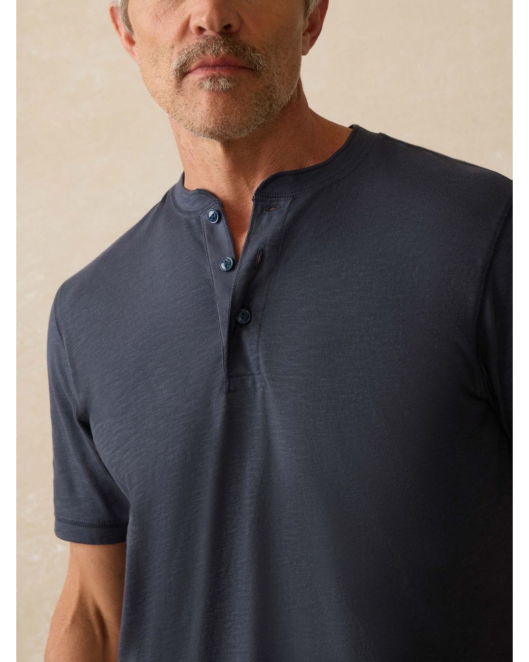 Faherty Brand Blue Short-Sleeve Sunwashed Regenerative Henley T-Shirt for men
