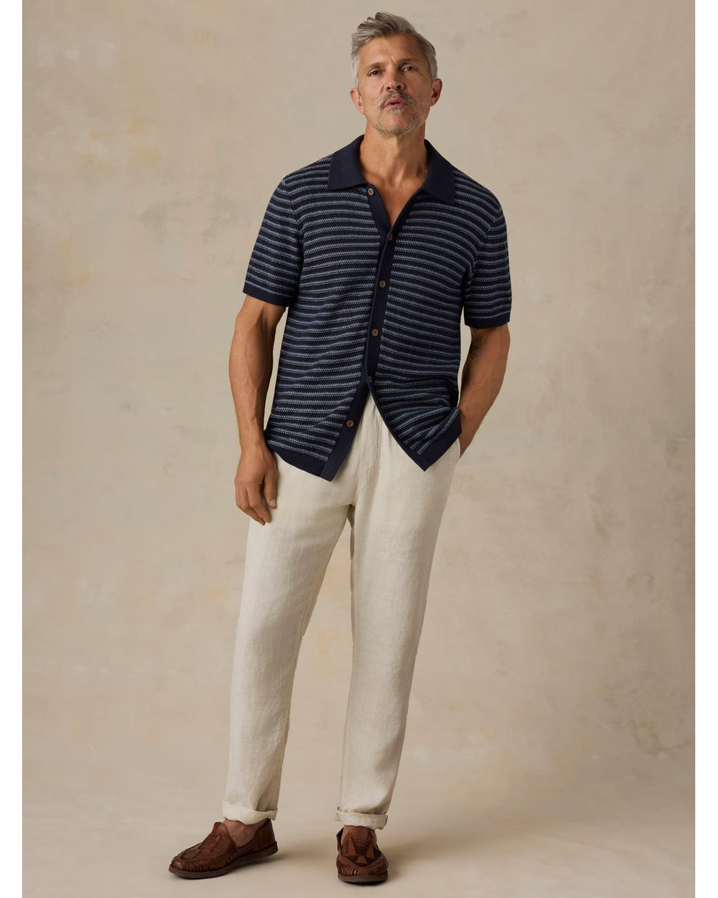 Faherty Brand Blue Short-Sleeve Sweater Shirt for men