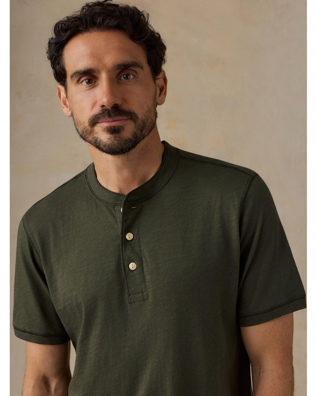 Faherty Brand Green Short-Sleeve Sunwashed Regenerative Henley T-Shirt for men