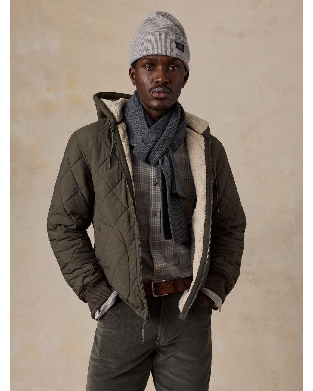 Faherty Brand Natural Quilted Hooded Jacket for men