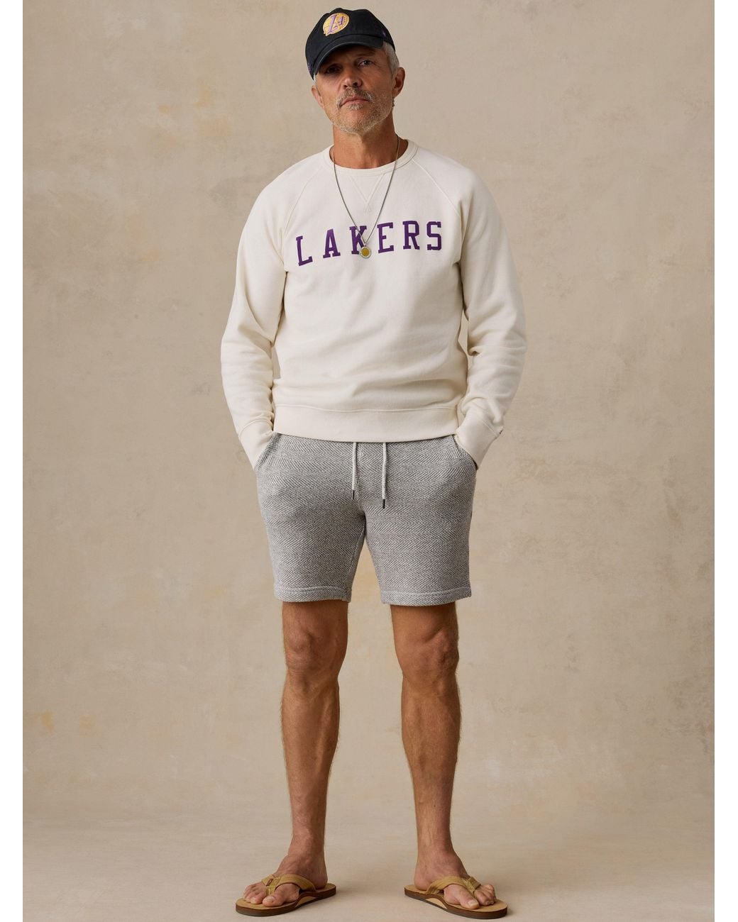 Faherty Brand Natural Los Angeles Lakers High Standard Fleece Crew for men