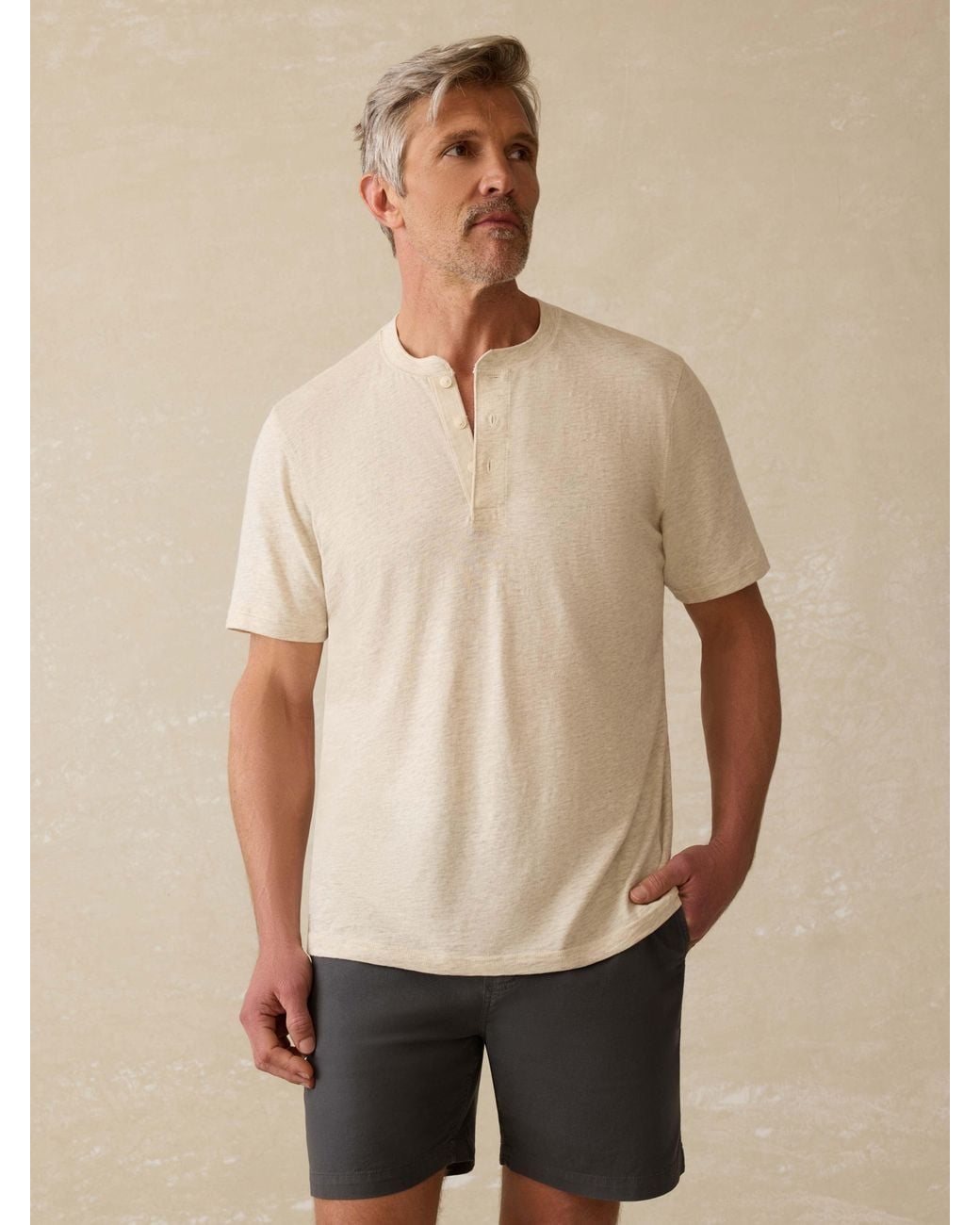 Faherty Brand Natural Short-Sleeve Sunwashed Regenerative Henley T-Shirt for men