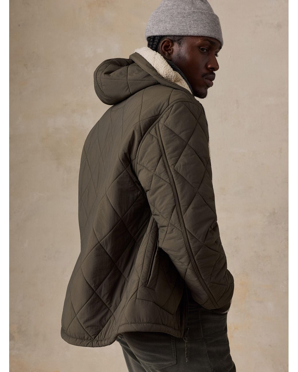 Faherty Brand Natural Quilted Hooded Jacket for men
