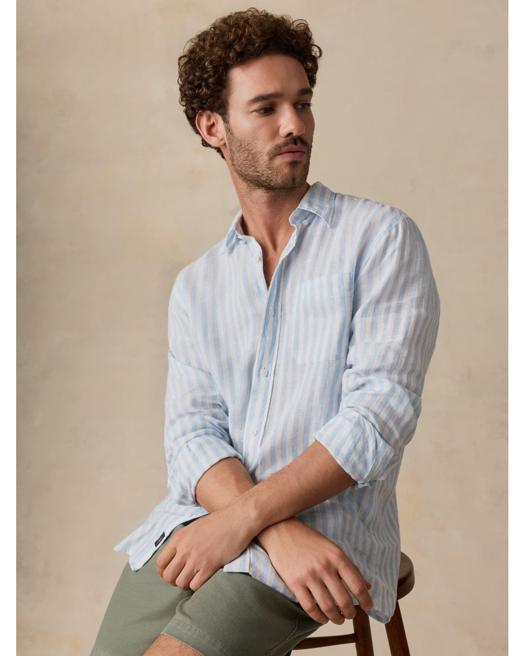 Faherty Brand Gray Sunwashed Linen Shirt for men