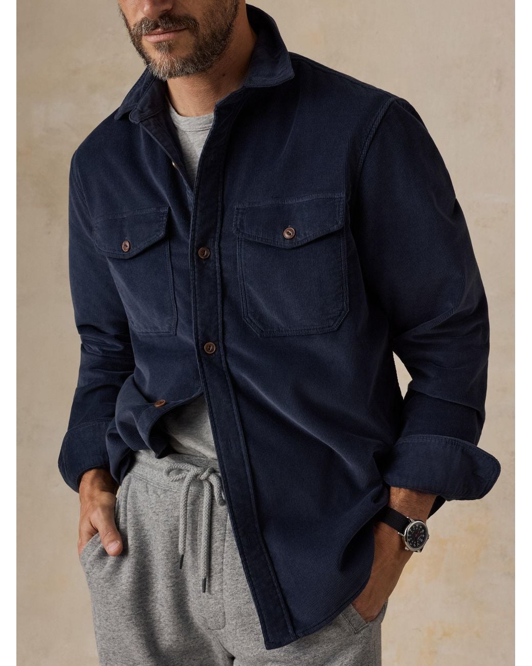 Faherty Brand Blue Stretch Terry Corduroy Workshirt for men