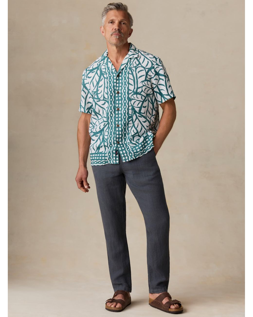 Faherty Brand Blue Short-Sleeve Linen Camp Shirt for men