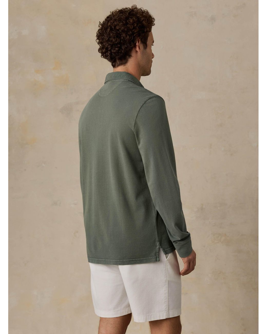 Faherty Brand Green Long-Sleeve Sunwashed Pique Polo Shirt for men