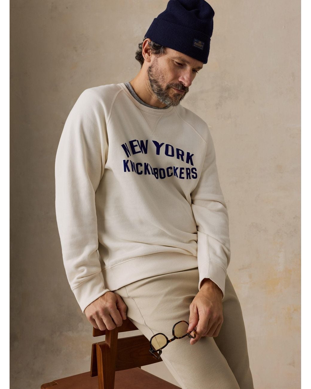 Faherty Brand Natural Ny Knicks High Standard Fleece Crew for men