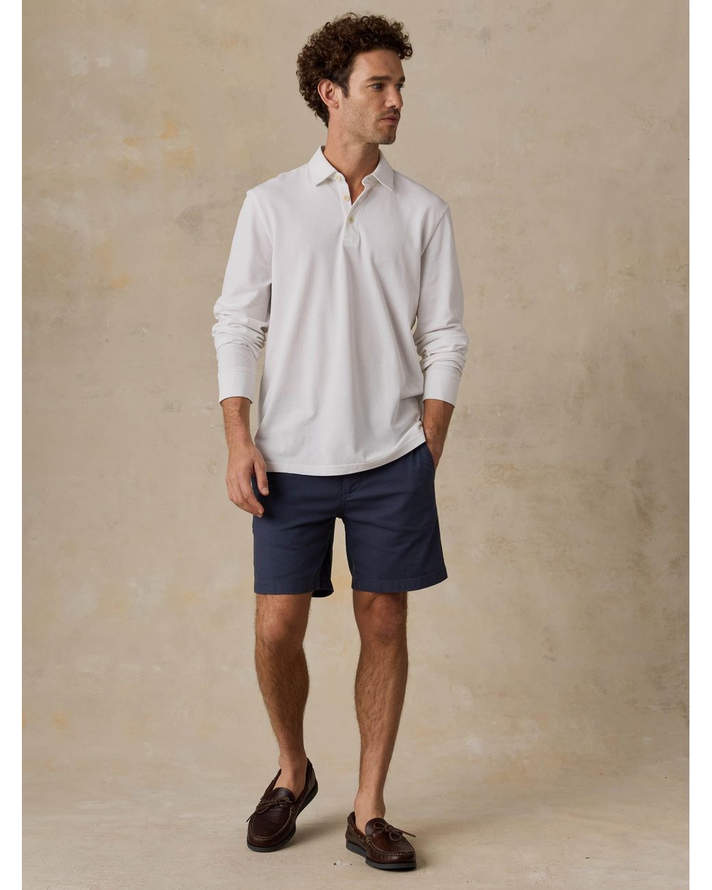 Faherty Brand Natural Long-Sleeve Sunwashed Pique Polo Shirt for men