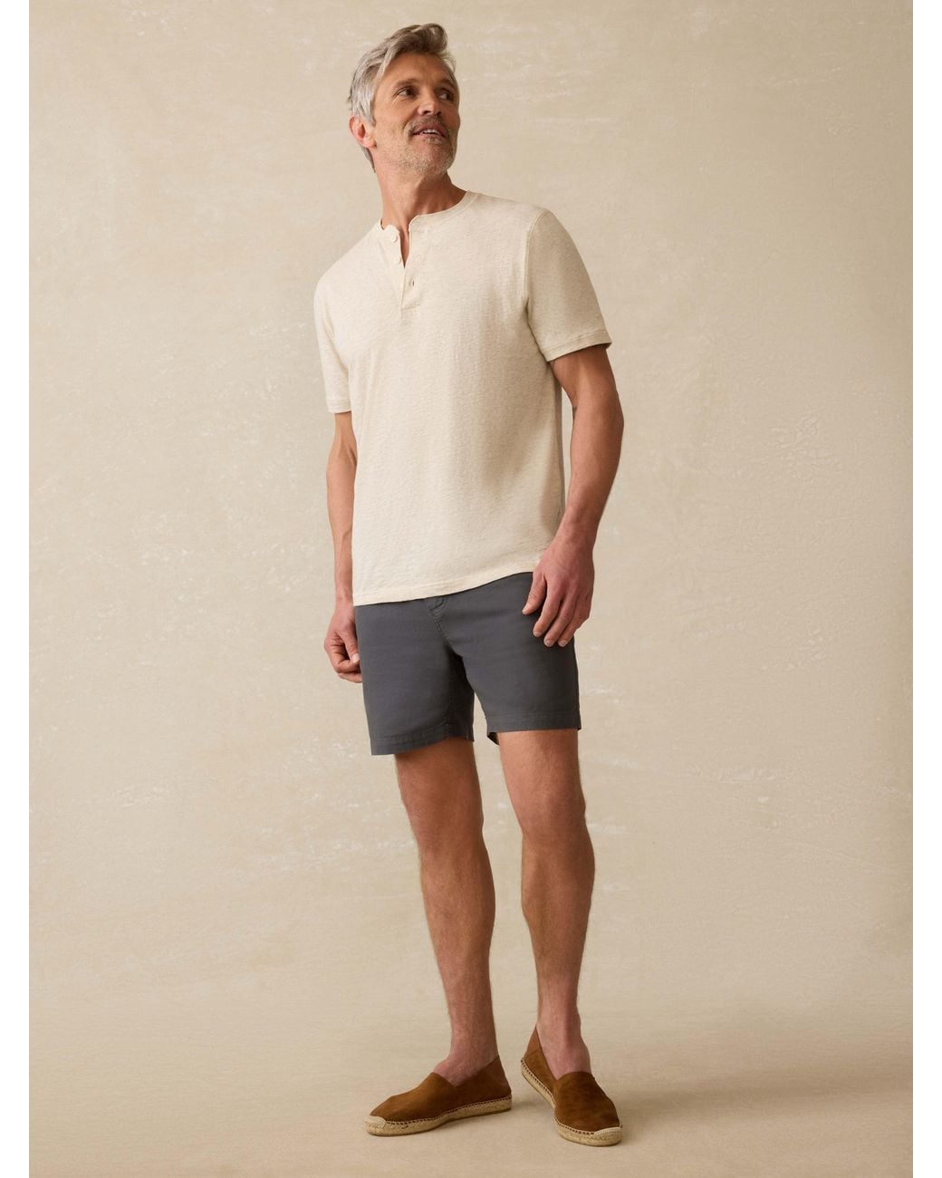 Faherty Brand Natural Short-Sleeve Sunwashed Regenerative Henley T-Shirt for men