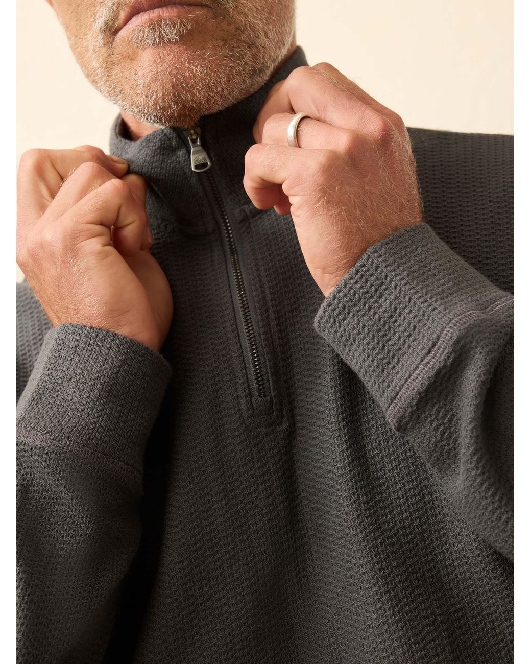 Faherty Brand Gray Textured Knit Quarter Zip for men