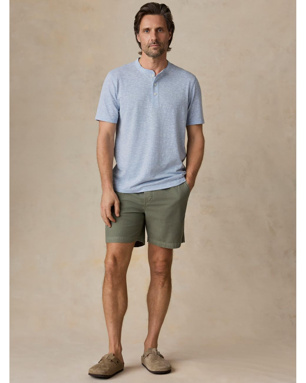 Faherty Brand Blue Short-Sleeve Breeze Henley T-Shirt for men