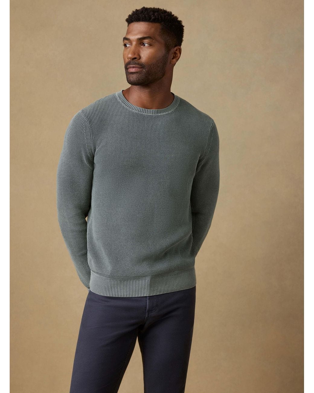Faherty Brand Green Sunwashed Crewneck Sweater for men