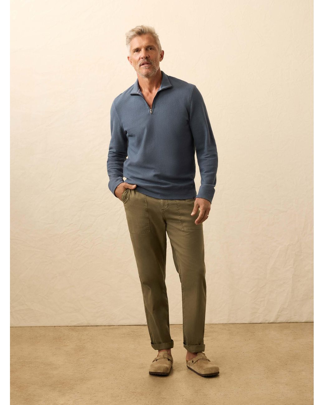 Faherty Brand Blue Textured Knit Quarter Zip for men