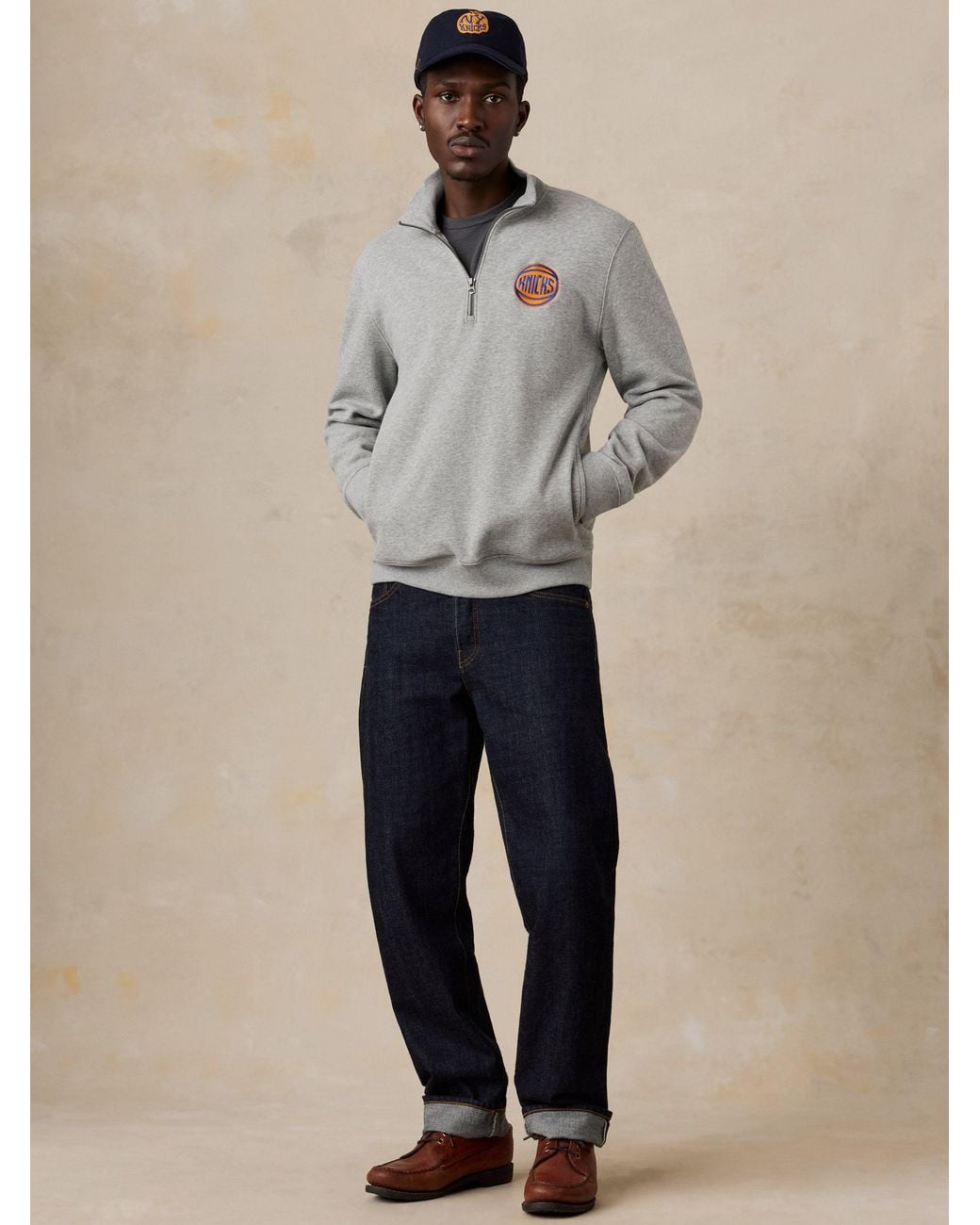 Faherty Brand Gray Ny Knicks High Standard Fleece Quarter Zip for men
