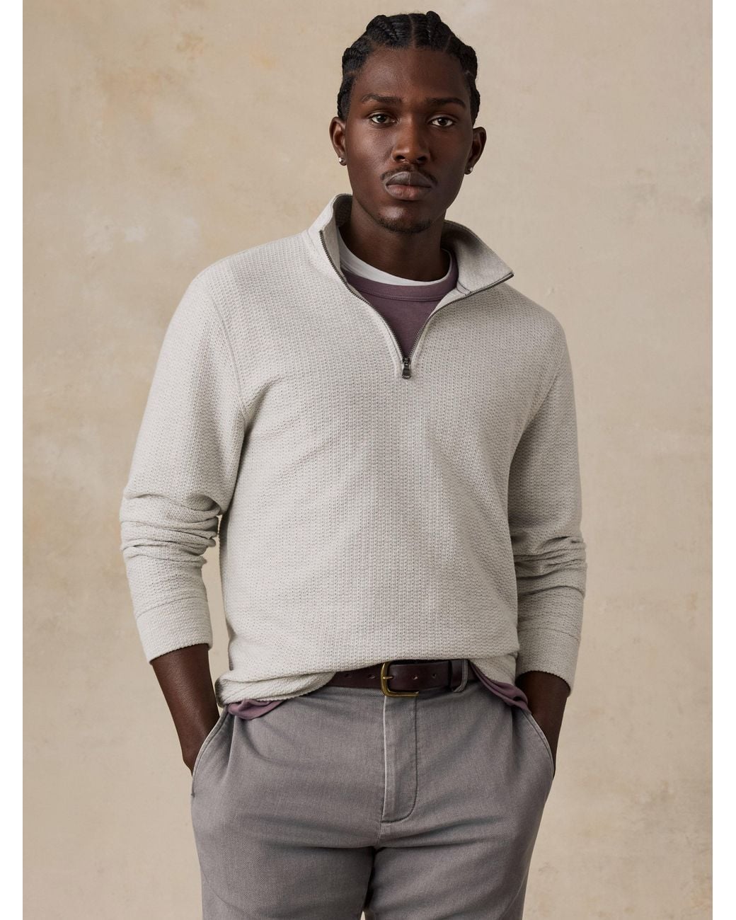 Faherty Brand Natural Textured Knit Quarter Zip for men