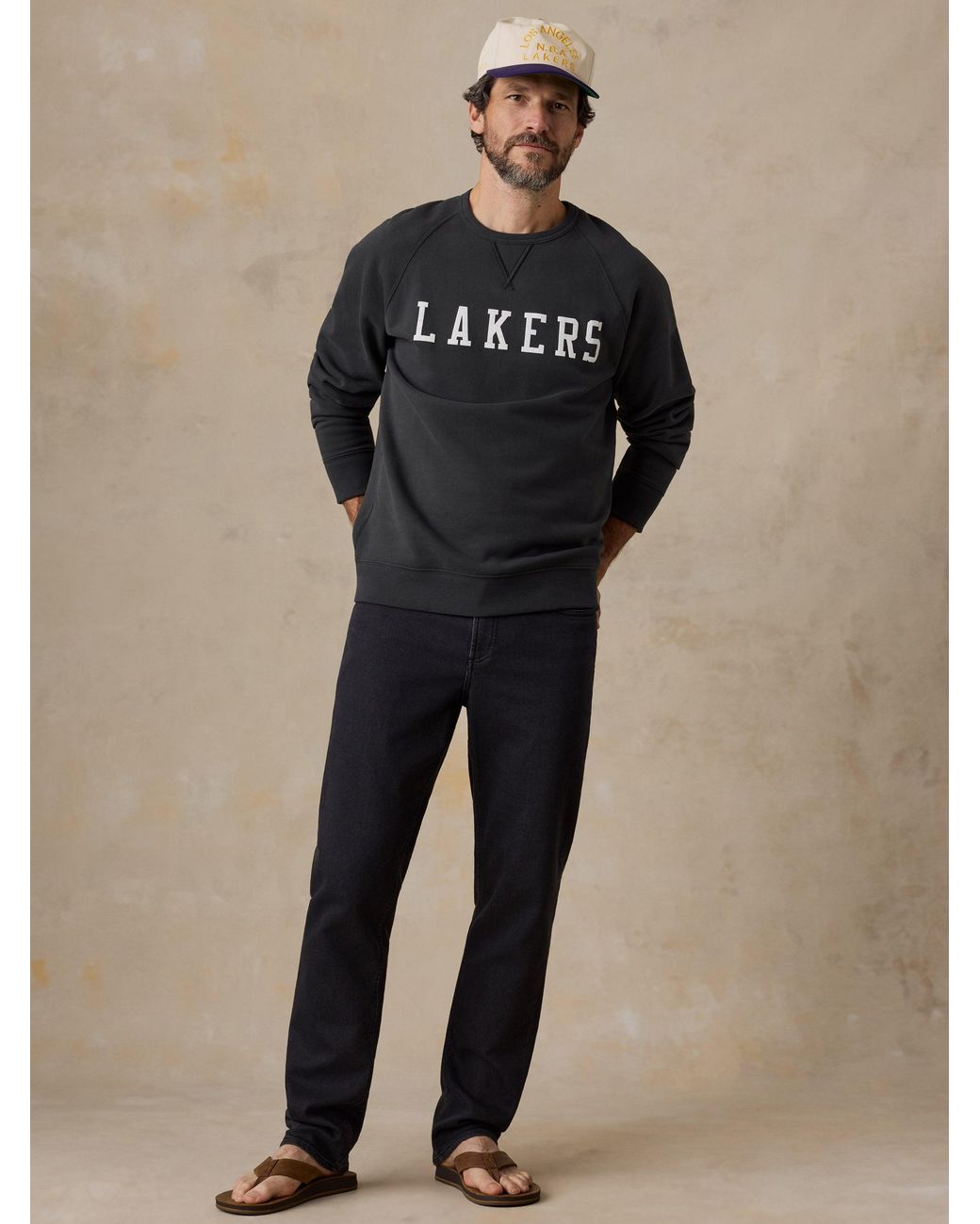 Faherty Brand Black Los Angeles Lakers High Standard Fleece Crew for men