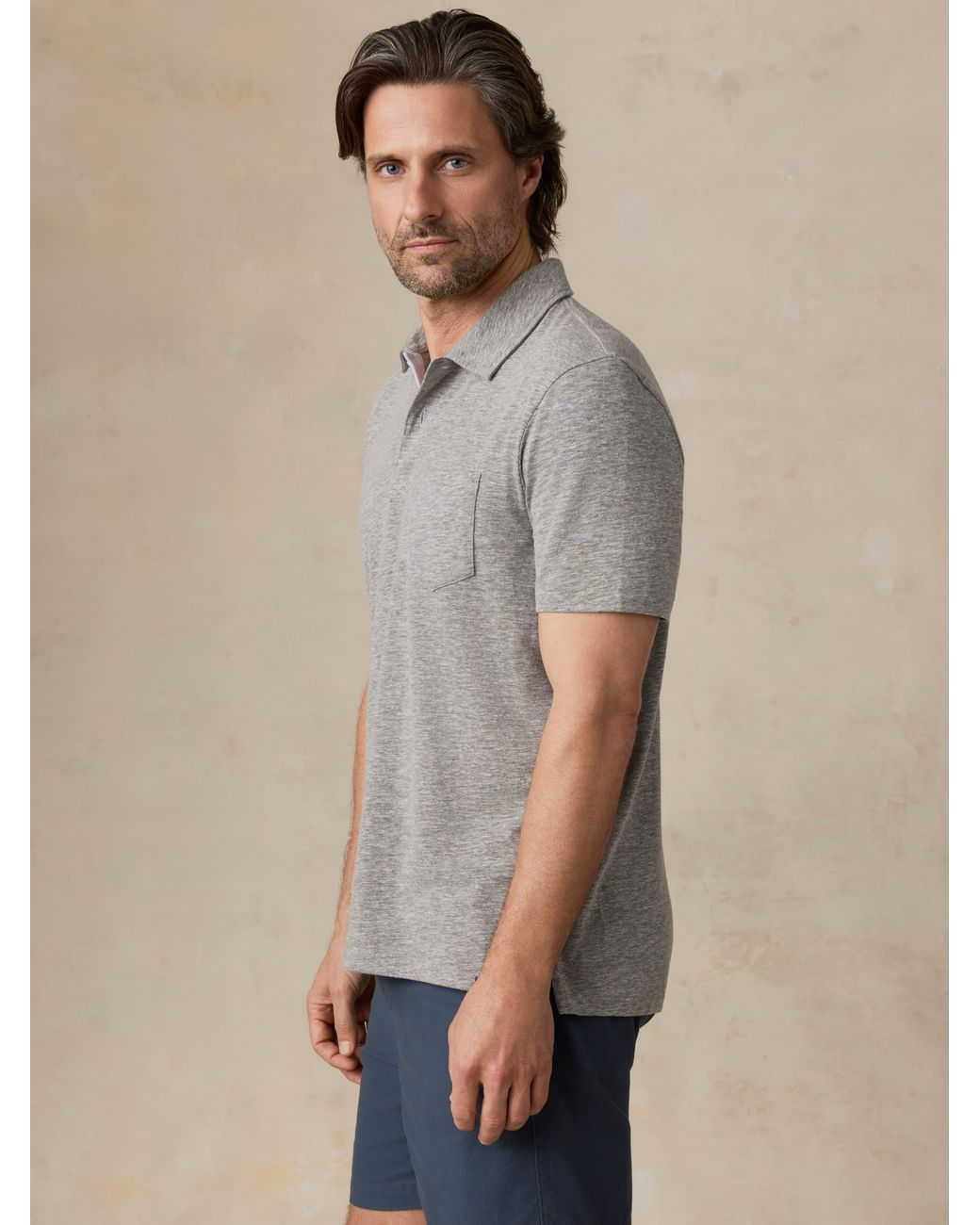 Faherty Brand Gray Short-Sleeve Breeze Polo Shirt for men