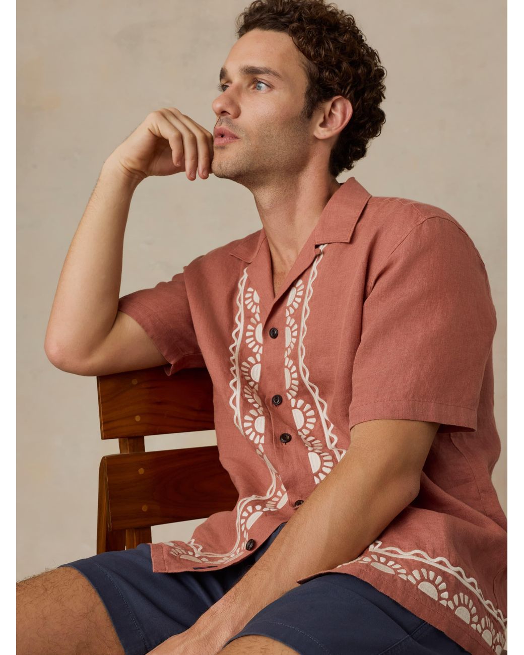 Faherty Brand Brown Short-Sleeve Embroidered Shirt for men