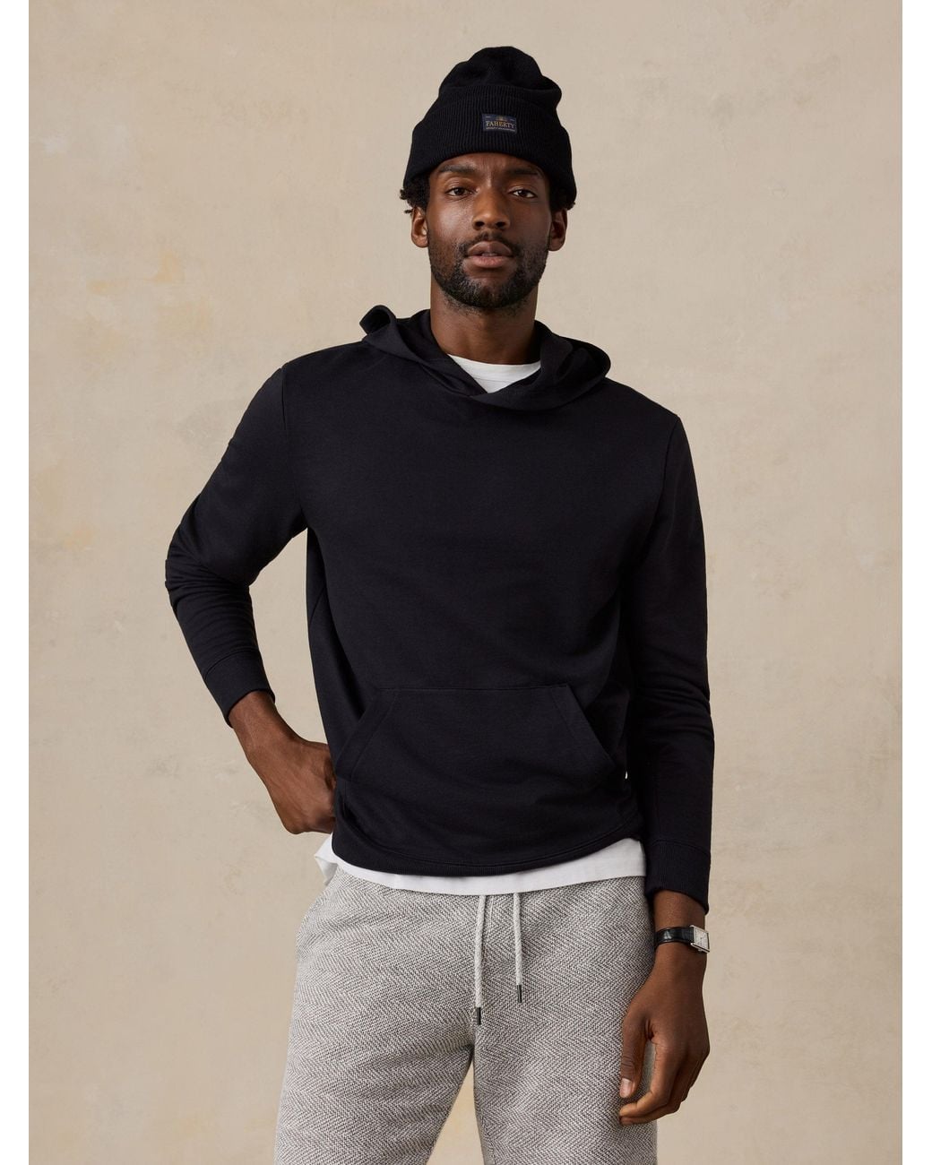 Faherty Brand Black French Terry Hoodie for men