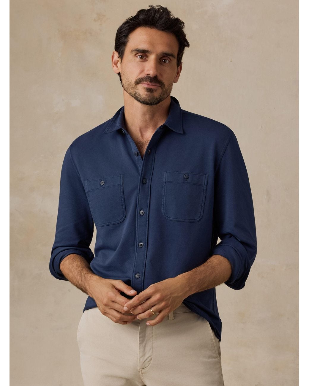 Faherty Brand Blue Field Knit Shirt for men