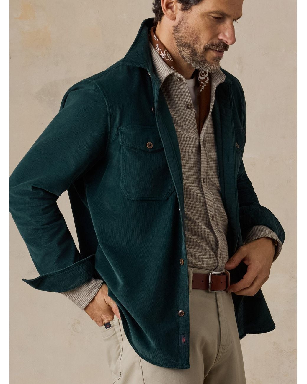 Faherty Brand Blue Stretch Terry Corduroy Workshirt for men
