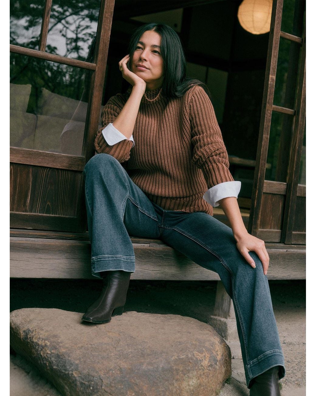Faherty Brand Brown Sunwashed Cotton Turtleneck Sweater