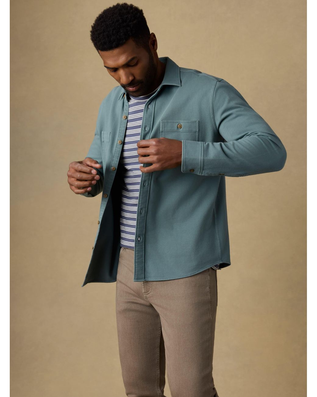 Faherty Brand Blue Field Knit Shirt for men