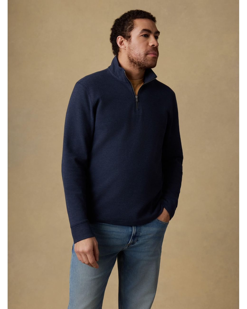 Faherty Brand Blue Highland Knit Quarter Zip for men