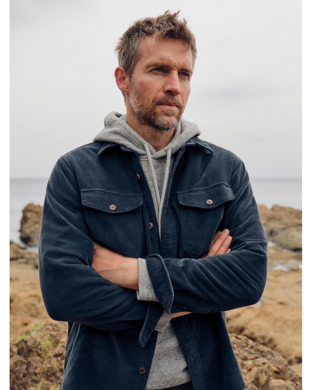Faherty Brand Blue Stretch Terry Corduroy Workshirt for men