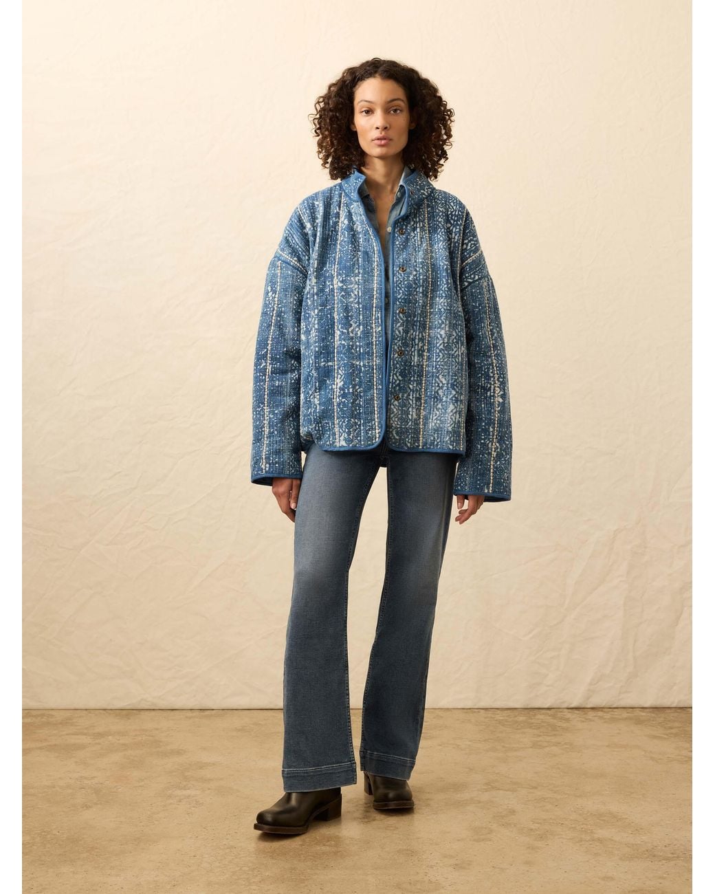 Faherty Brand Blue Quilted Patchwork Jacket