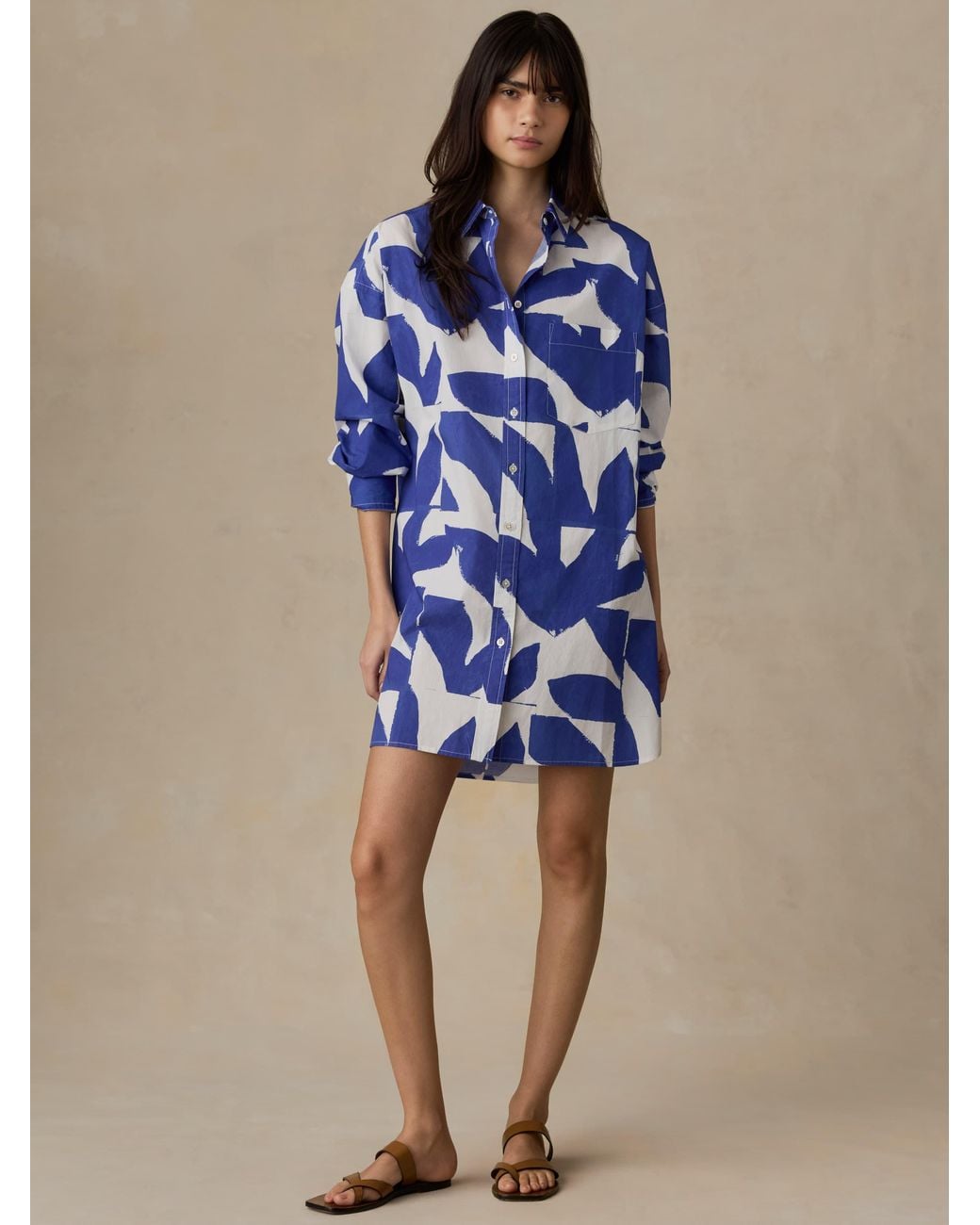 Faherty Brand Blue Coastal Poplin Kova Shirtdress